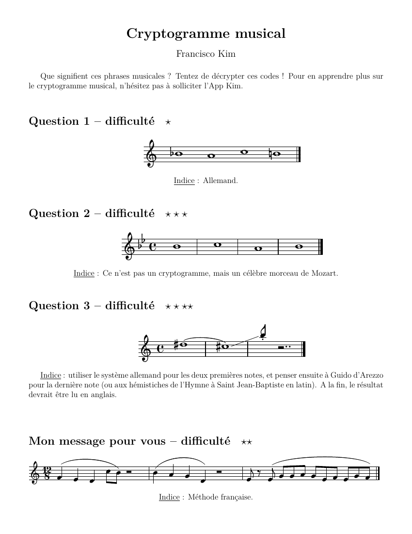 First page of the cryptograms PDF